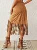 Plus Size Women's Bohemian Tassel Skirt: Elegant High-Waisted Asymmetrical Design