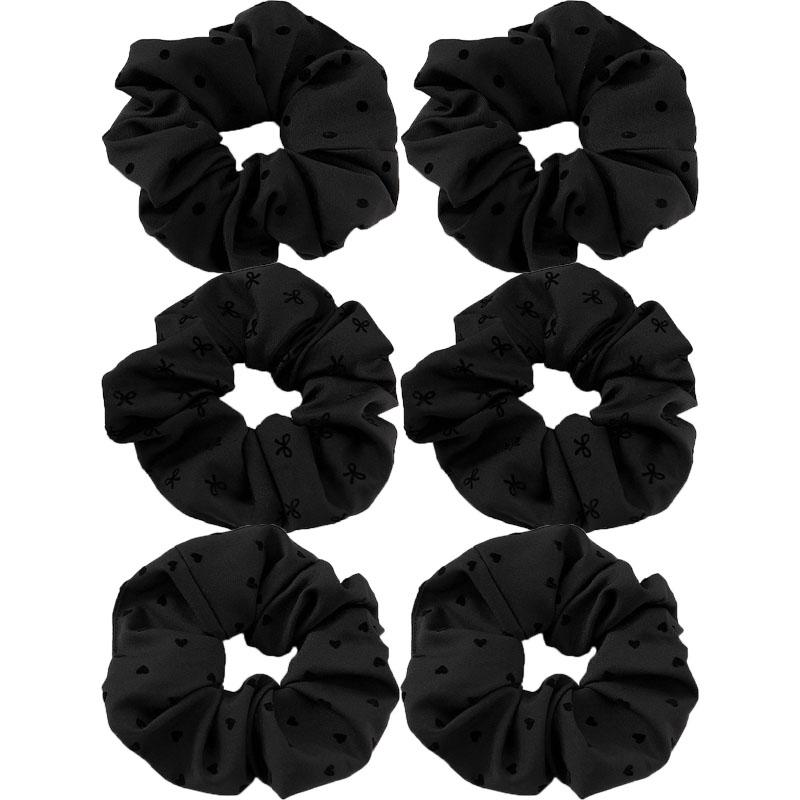 New Polka Dot Hair Ties Rope Women Large Size Heart Bowknot Printed Scrunchies Grey Black Hairband Ponytail Holder Headwear