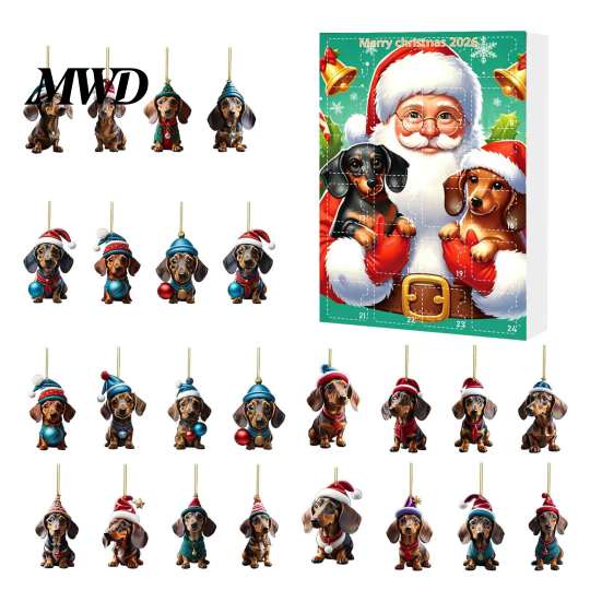 Carini Ornamenti Appesi per Animali Domestici Calendario dell'Avvento Bassotto 2026, 24 Giorni Ciondolo Acrilico 2D Calendario Conto alla Rovescia per le Feste di Natale Calendario, Cane da Collezione