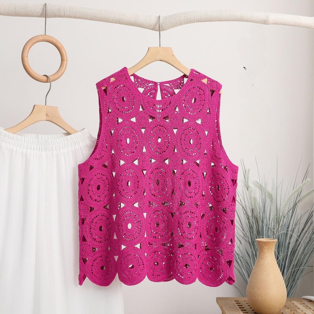 

Летний новый литературный жилет крючком ажурный вязаный маленький жилет однотонный свободный и тонкий внешний топ для женщин One size