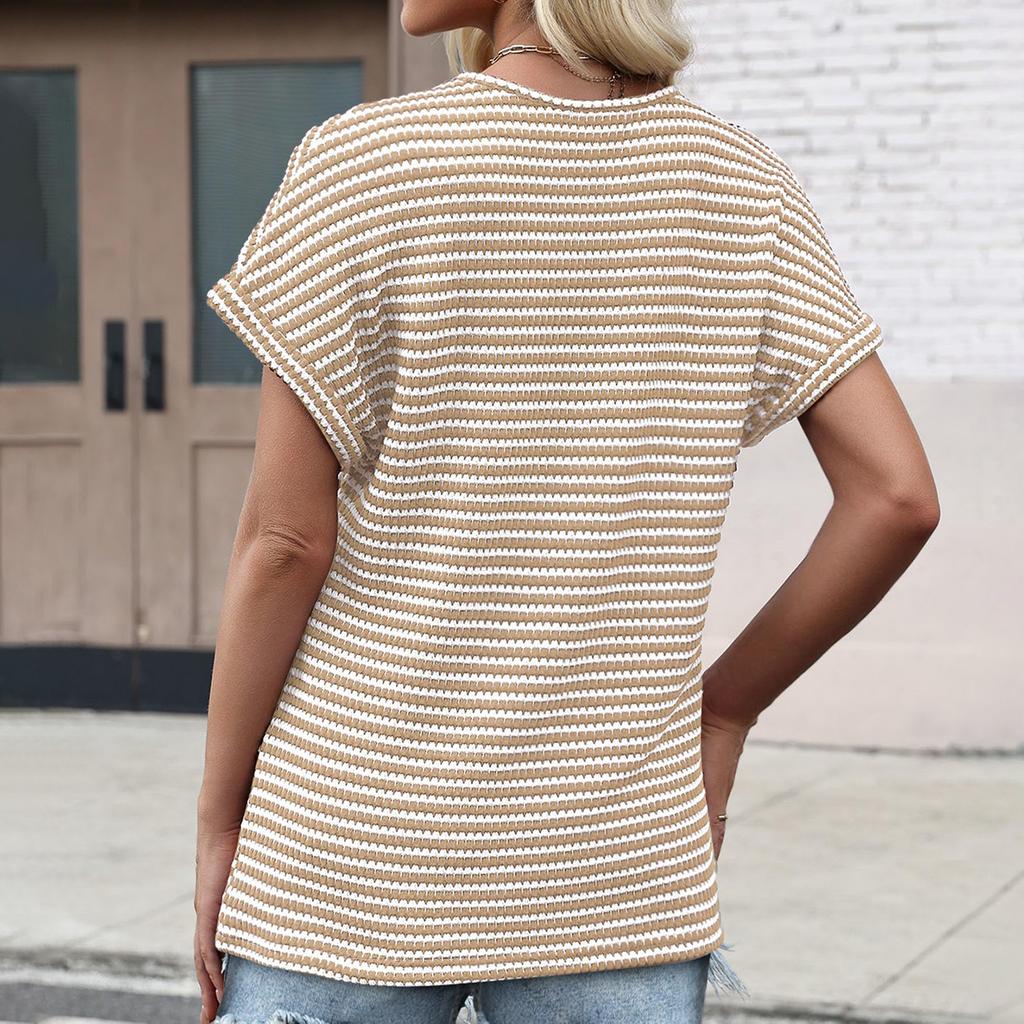 Ladies' Casual Striped V-neck T-shirt Top