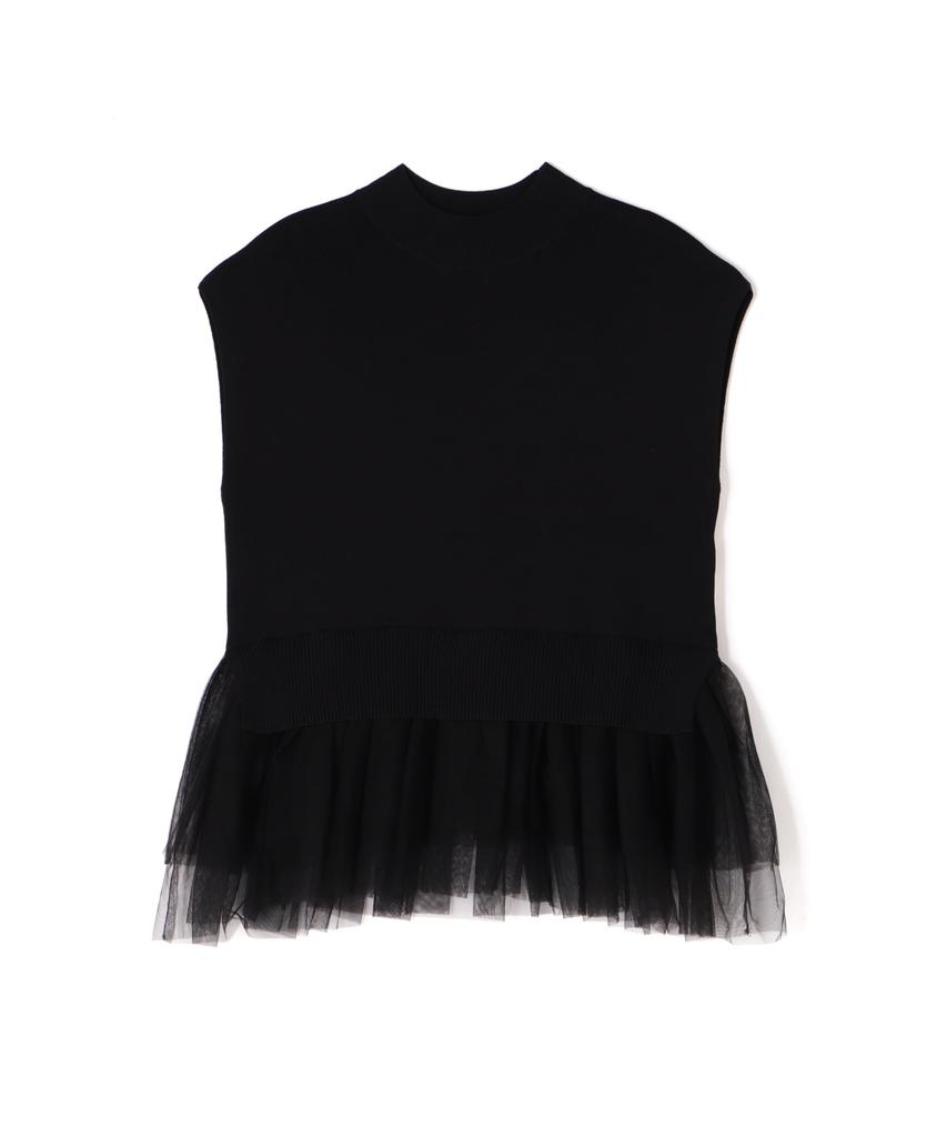 Natural Beauty Basic Tulle Frill Layered Knit Black Women's Sweater,