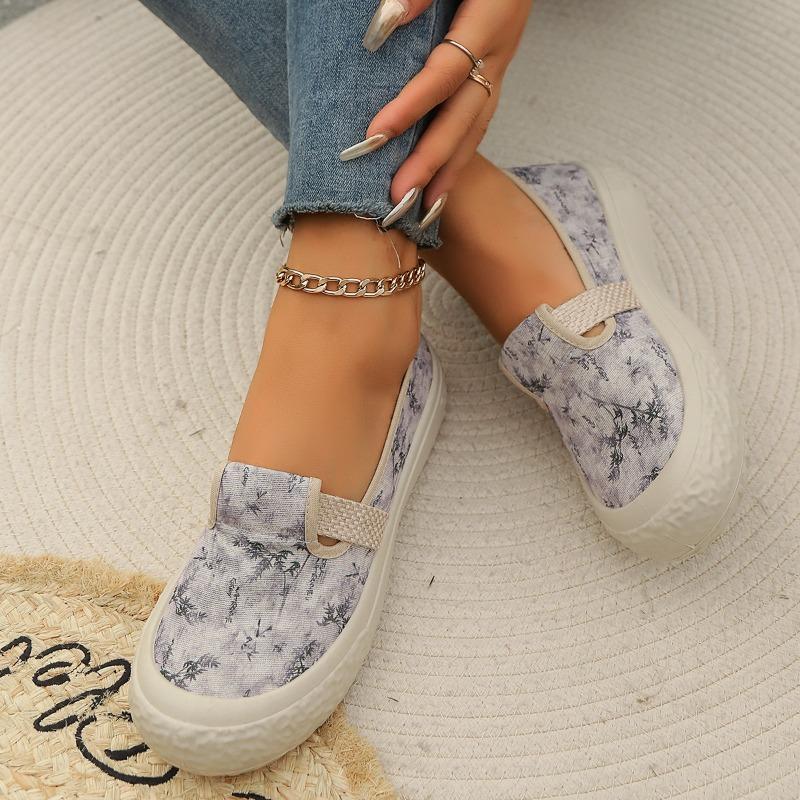 Fashion 2024 Spring Autumn Solid Color Elegant Shallow Mouth Breathable Canvas Flat Shoes New Round Toe Comfortable Casual Women's Shoes