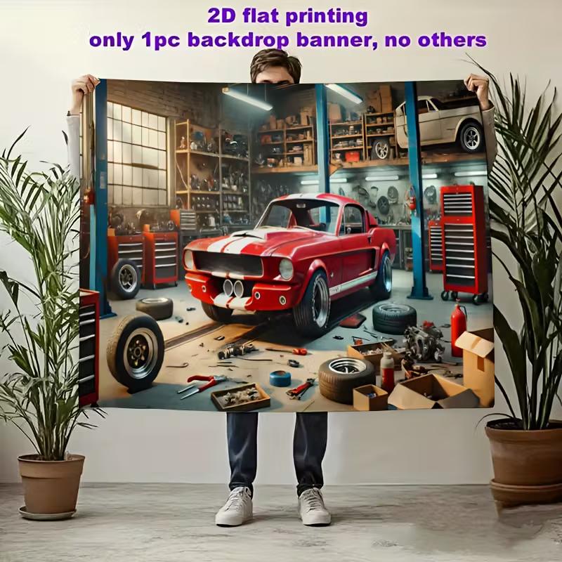 Ford Mustang Muscle Car Tapestry Retro Garage Workshop Wall Hanging