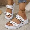 Women's Wide Width Single Strap Sandals, Roman Style Flat Slides, Fashion Outdoor Slippers for Women