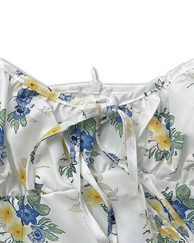 2026 Spring Women's Sexy Fashion Lace-up Print Slit Camisole Dress