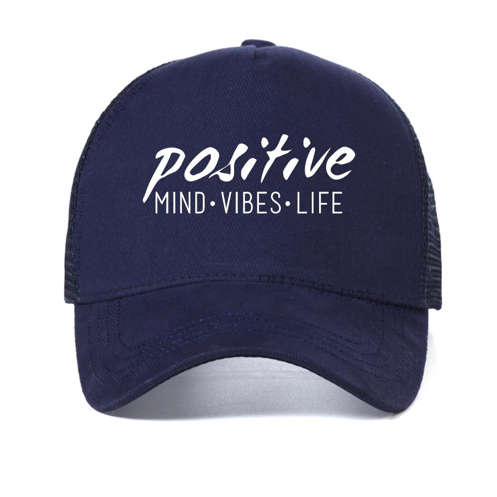 

Positive Mind Vibes Life Letter Print baseball cap men Women casual adjustable mesh breathable caps outdoor sun Snapback hat Adjustable темно-синього кольору