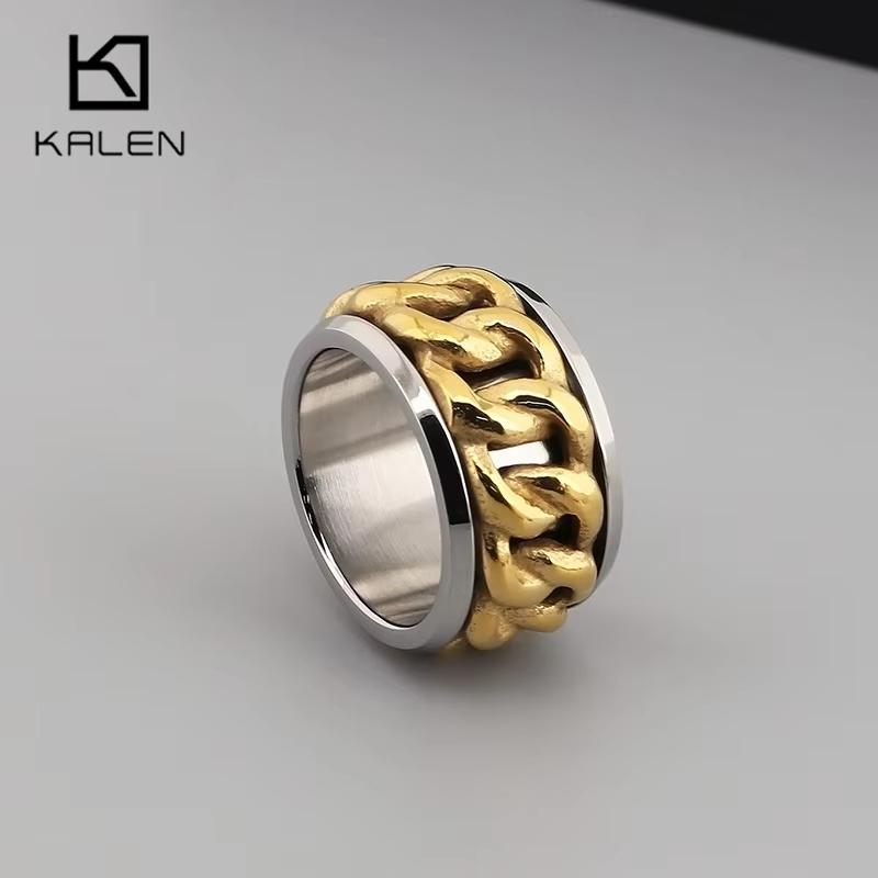 Retro Stainless Steel Men's Ring Punk Cubarn Chain Rotatable Finger Anillos Decompression Beer Trendy Jewelry Gift