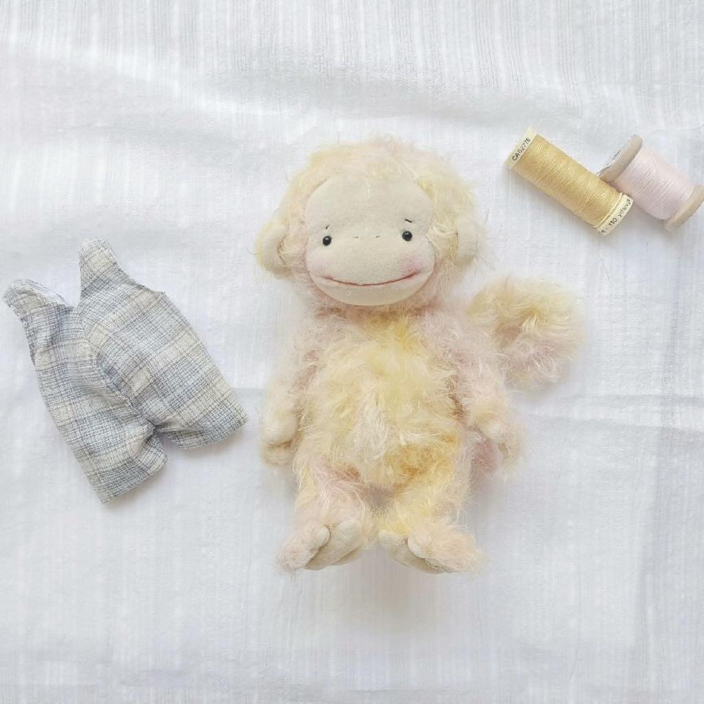 [USED] Pastel-colored Monkey OOAK Stuffed Toy Teddy Bear by an Overseas Artist