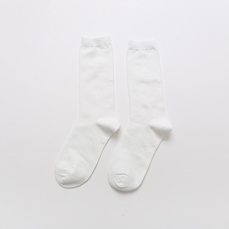 Dámské bavlněné ponožky střední délky v japonském stylu - Podzim/Zima, Jednobarevné černé, Trendy délka do půli lýtek.