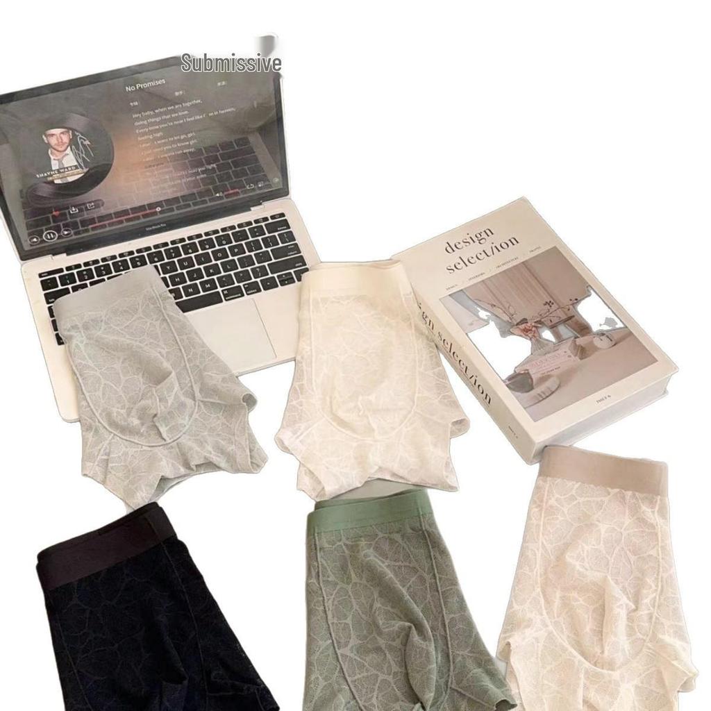 Men's Lace Leopard Jacquard Ice Silk Briefs with Camellia Scent and Moisturizing Antibacterial Properties