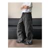 Women's Retro Washed Cargo Pants - Multi-Pocket, Distressed, Loose Fit, Wide-Leg, Pleated with Drawstring.