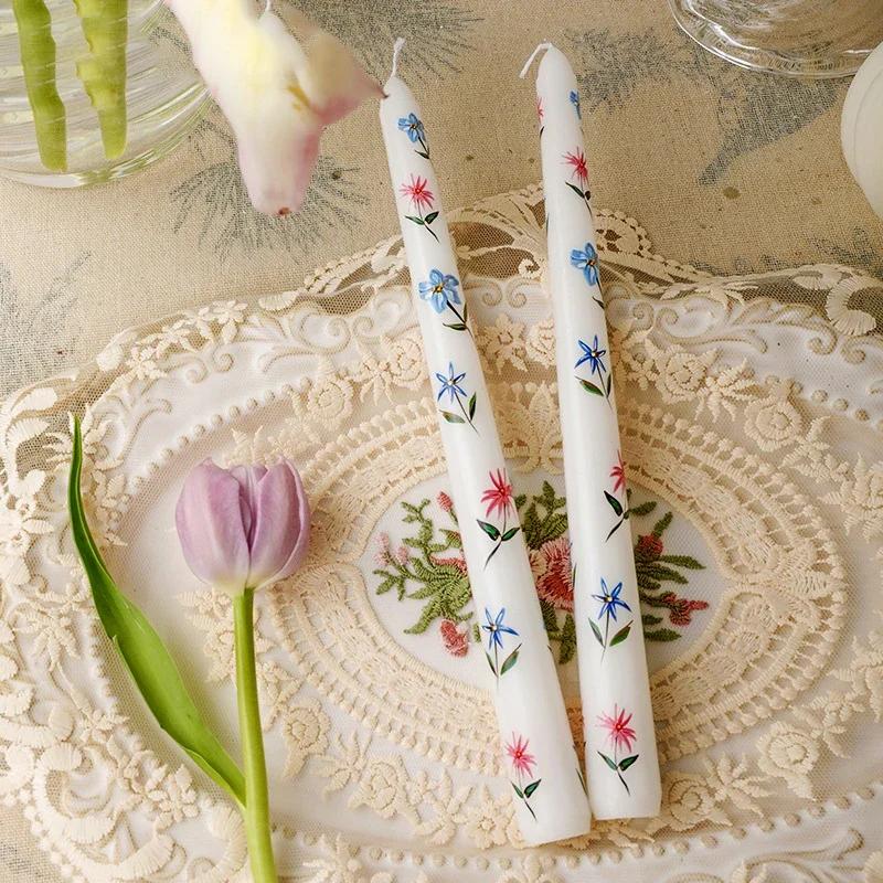 2PCS/Box Printed Long Candle European-Style Romantic Candlelight Dinner Wedding Festival Marriage Decoration Smokeless Candle
