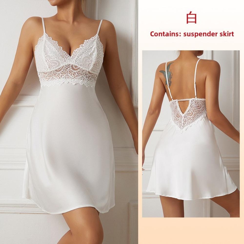 Satin Lace Stitching Loungewear Sexy Suspender Nightdress