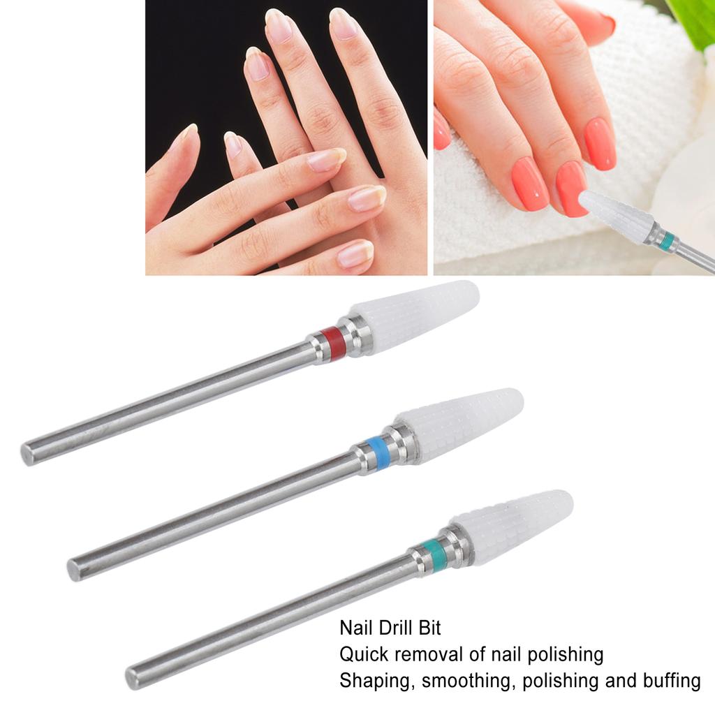 3pcs Ceramic Nail Drill Bit Set Gel Removal Nail Polishing Grinding Bit Accessory for Electric Nail Drill
