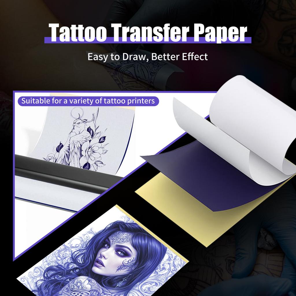 Tattoo Transfer Paper, 21.3 x 29.7 cm, 4-Layer Design with Carbon Sheet, 10 Sheets