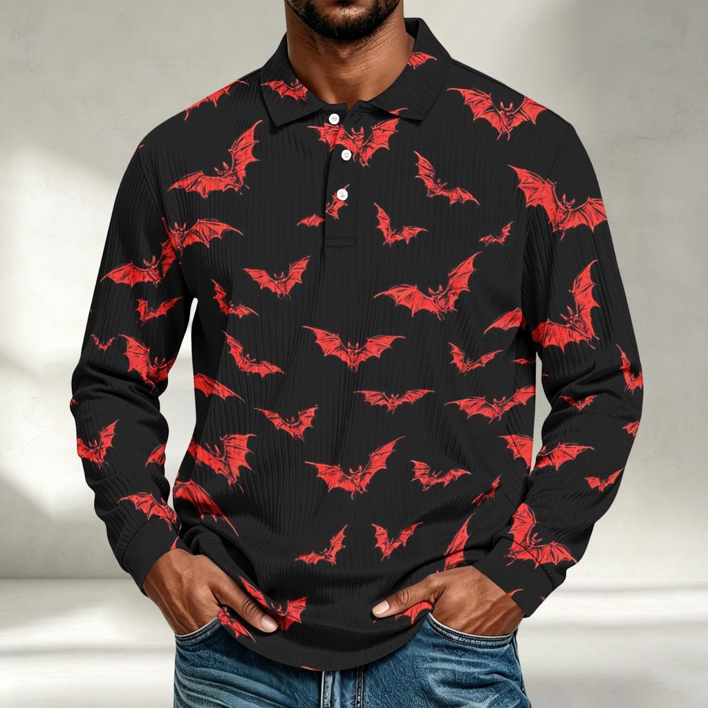 Men's Casual Halloween Printed Long Sleeve Shirt Loose Fit Top