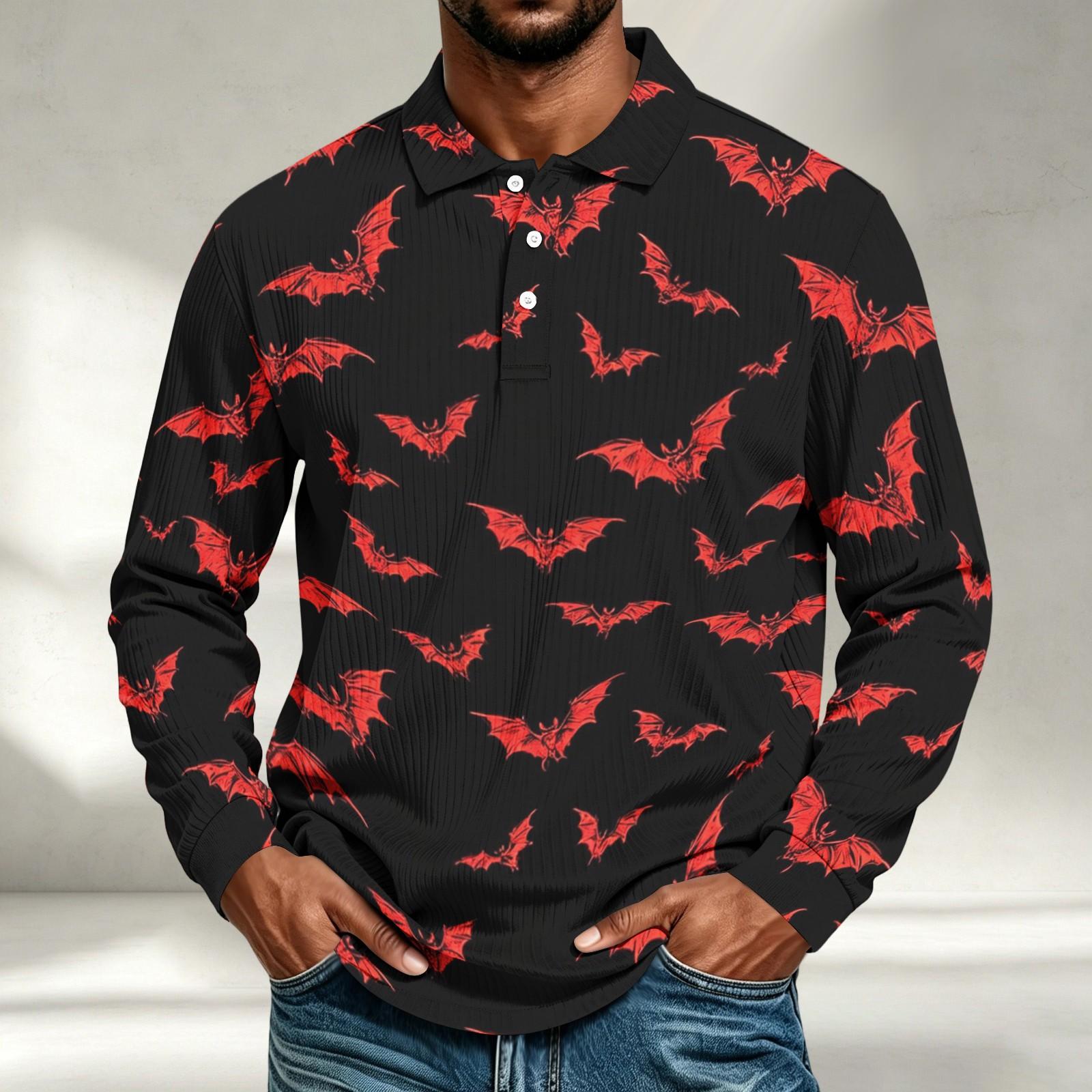 Men s Casual Halloween Printed Long Sleeve Shirt Loose Fit Top M