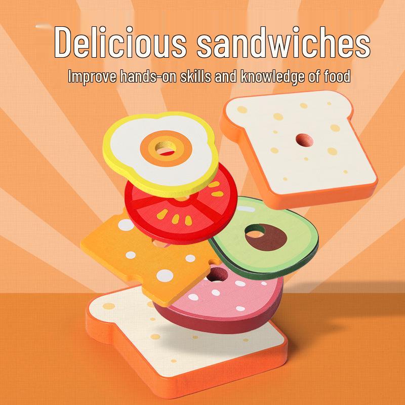 Wooden Sandwich & Hamburger Playset for Kids 3-6: Interactive Educational Toy