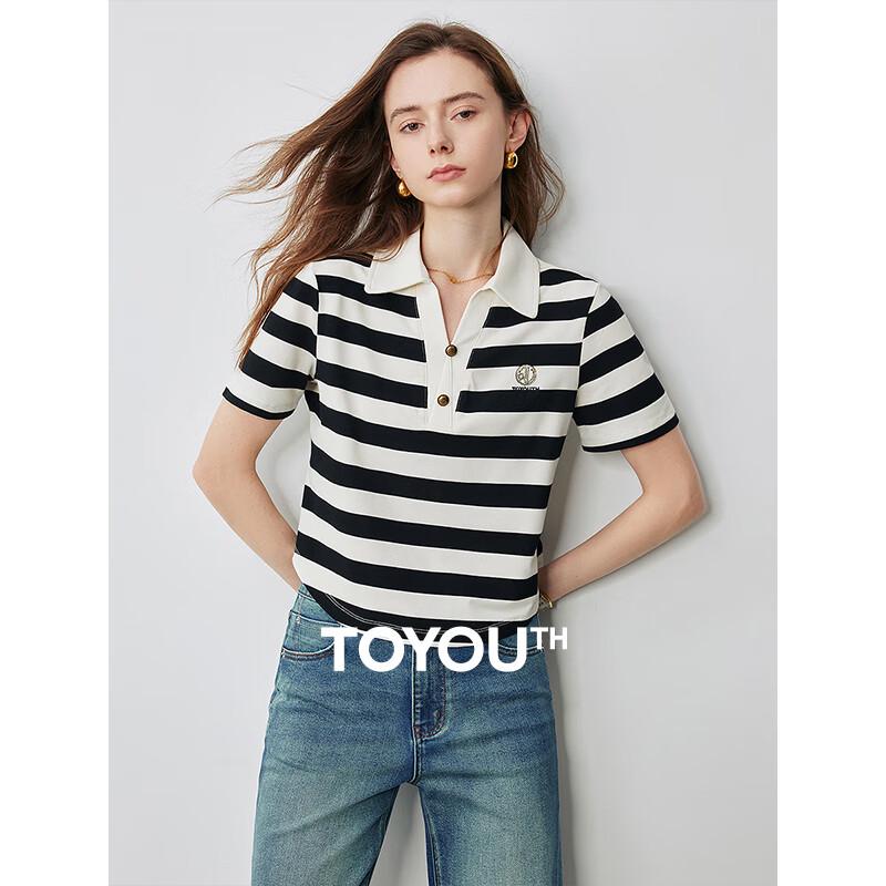 Женская полосатая футболка Chuyu с воротником-поло и коротким рукавом S