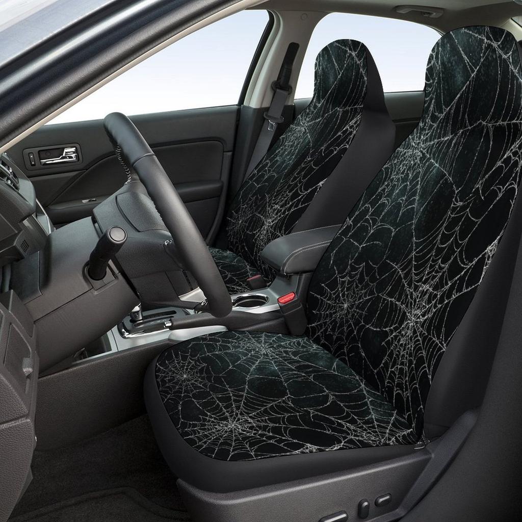 Set Of Car Seat Covers Featuring A Spider Web Design, Suitable For Various Vehicles. Stylish And Comfortable, These Full Set Cov