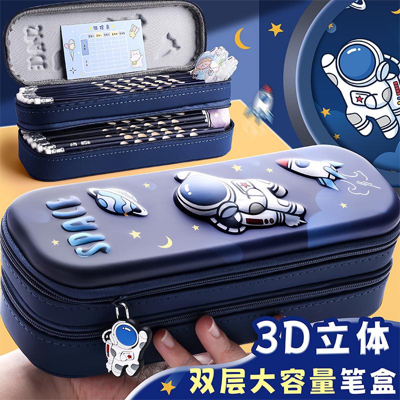 3D Astronaut Pencil Case Boys Stationery New Popular Student Double-layer Large Capacity Waterproof Pink Rabbit