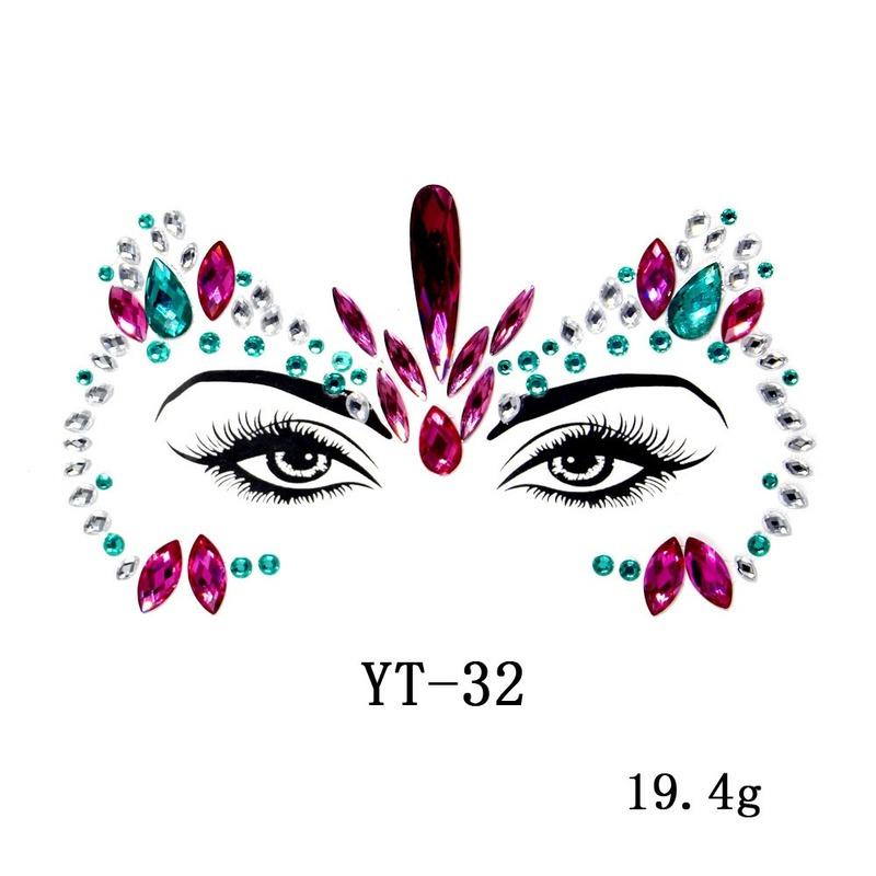 1Pcs 3D Crystal Face Stickers Decoration Face Eye Stickers Chest Sticke Glitter DIY Jewelry Festival Party Temporary Tattoo Stickers for Women