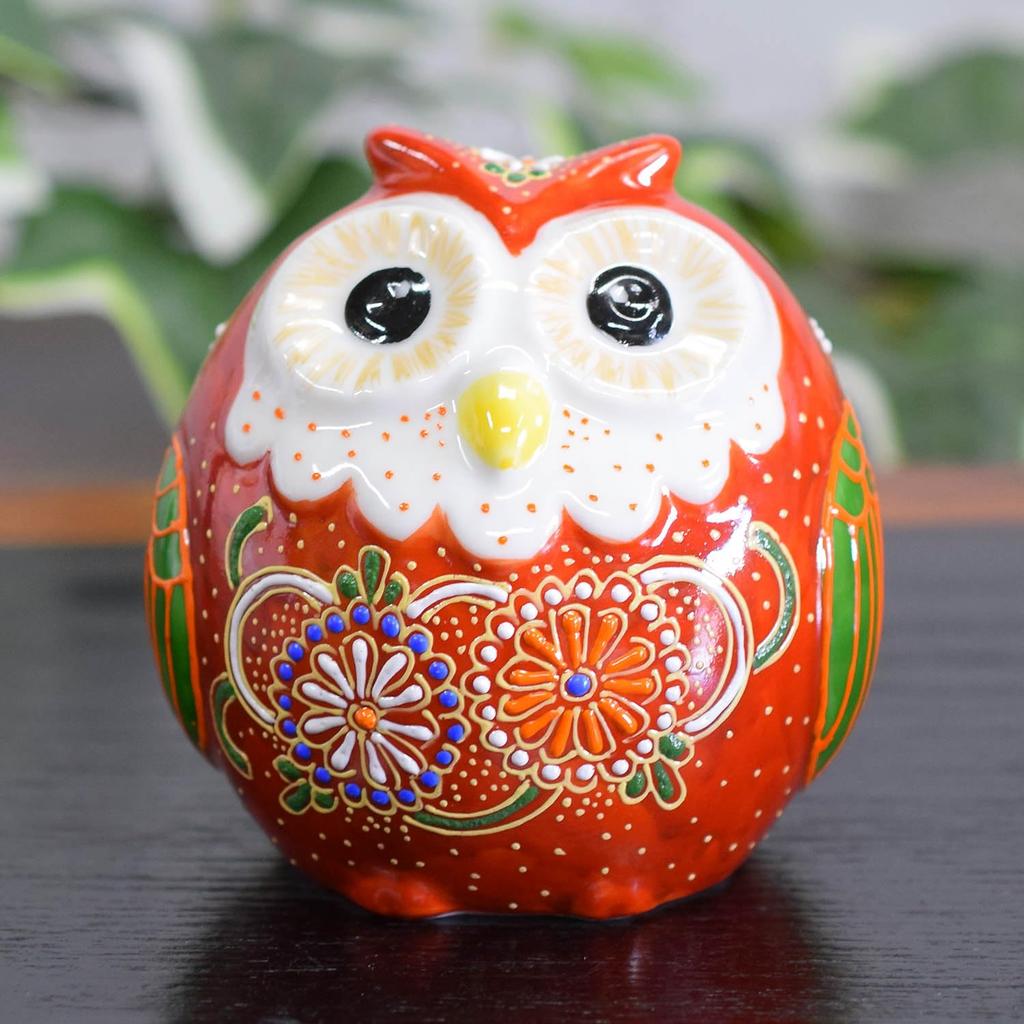 Waza no Kura Stylish Owl Figurine, Kutani Ware, Reddish-Brown Ceramic, Lucky Charm Owl, High-End Brand Interior Decor Object, Perfect for 60th, 70th,