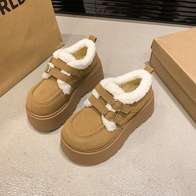 Low top plus winter slope heel college wind hair fleece snow boots fluff thin Birkenstock cotton shoes women's tide muffin