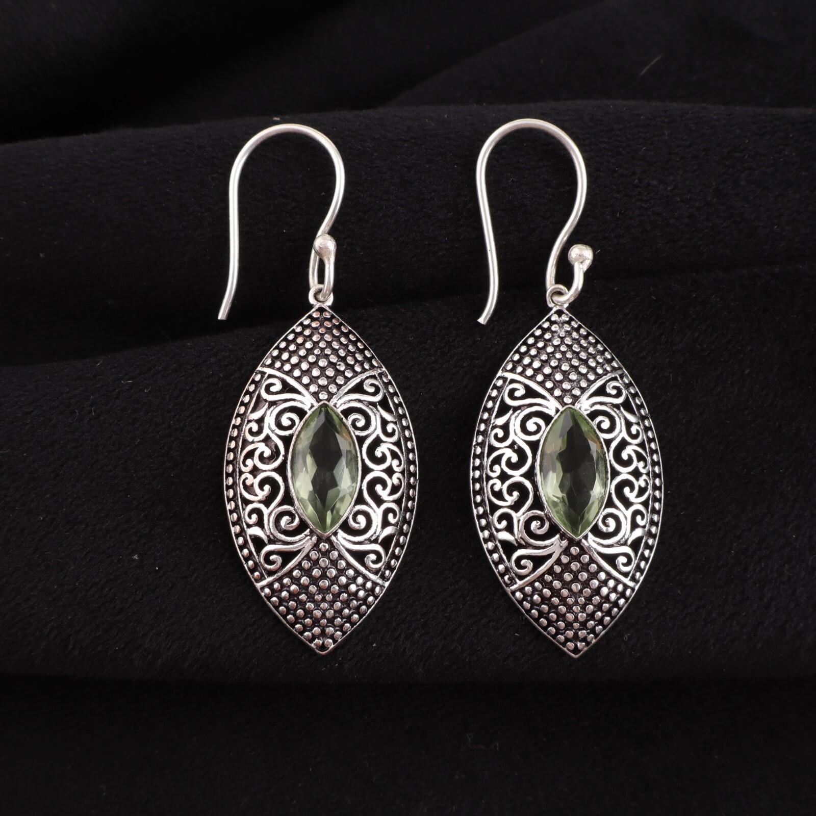 

Green Amethyst Gemstone 925 Sterling Silver Jewelry Drop/Dangle Earrings 2.15 CE-20-6