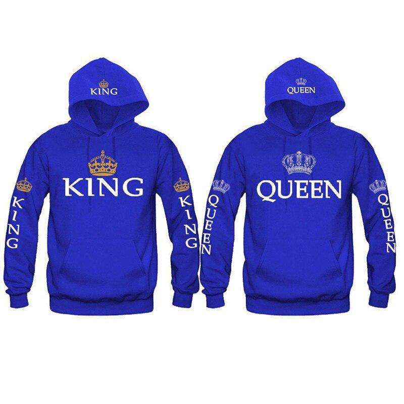 Basic Queen King Print Hooded Sweatshirt Couples Outfit