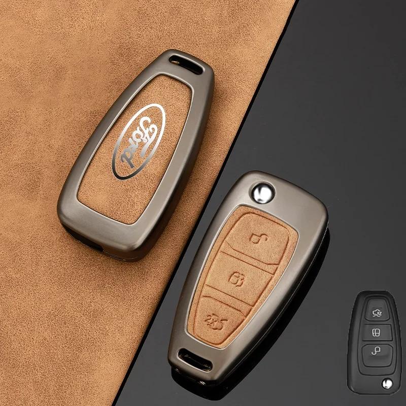 

New 2026 Car Sticker Ford New 2025 Hot Zinc Alloy Leather Car Logo Key Case Cover for Ford Ranger C-Max S-Max Focus Galaxy Monde