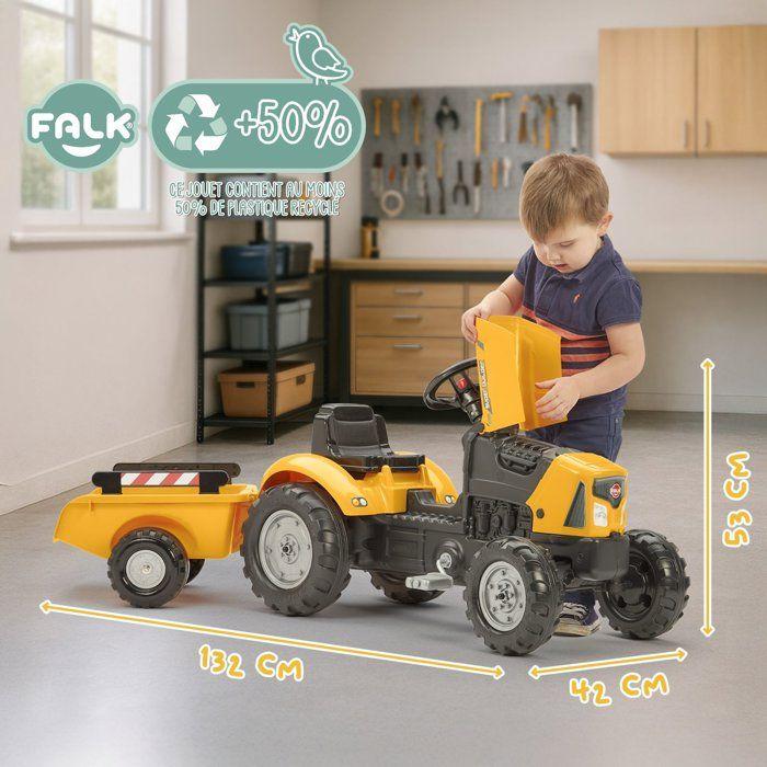 Tracteur à pédales FALK SuperBuilder - capot ouvrant et remorque - pour enfants de 2 à 5 ans