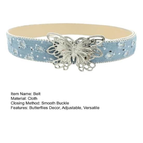 Women Wide Belt Solid Color Design Butterfly Buckle Versatile Belt