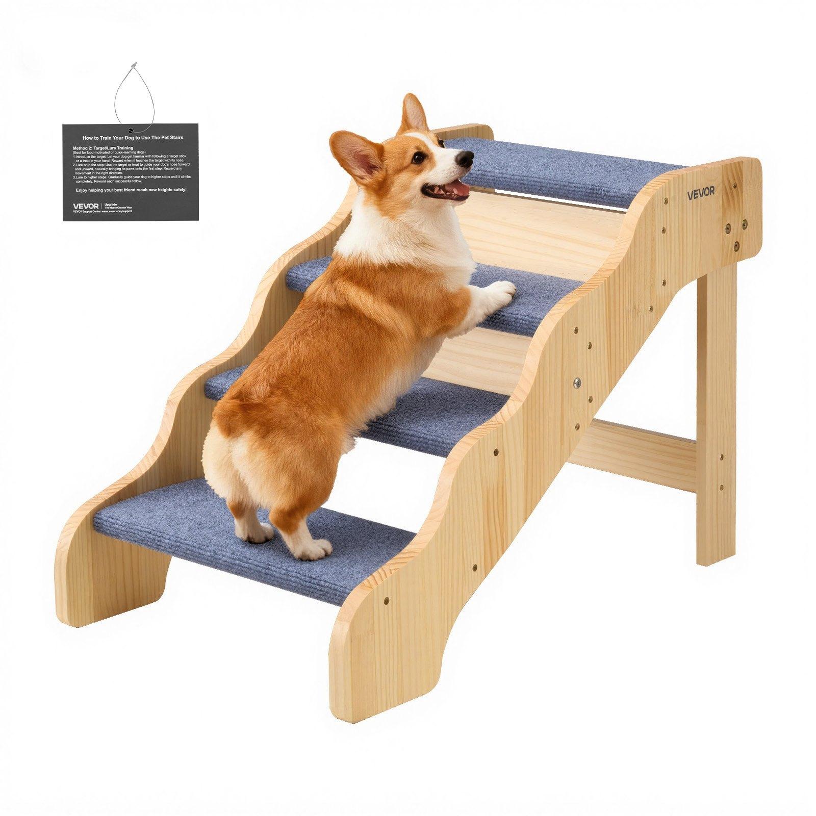 VEVOR Wood Pet Stairs, 4-Step Dog