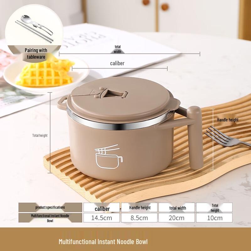 Ru Han 2-Pack Stainless Steel Insulated Noodle Bowl Set with Lid