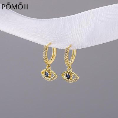 925 Sterling Silber Micro Zirkon Augen Creolen Weibliche Licht Luxus Glänzend Goldene Ohrringe