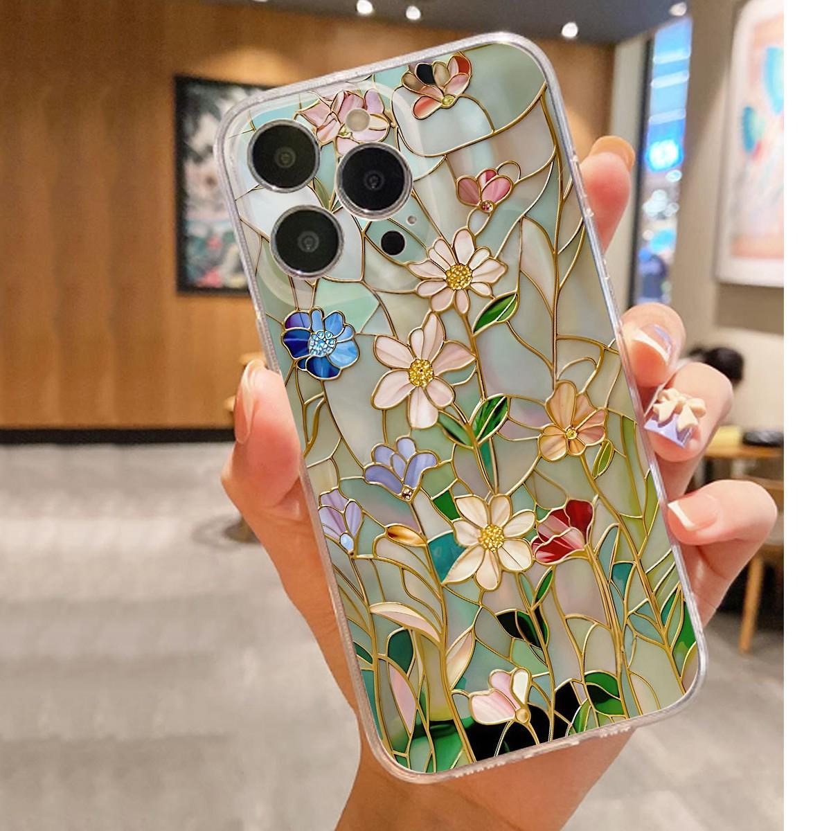 

Прозрачный чехол с цветным цветочным бортиком-акцентом для iPhone 14/15/16/17 Pro Max Google Pixel 7 прозрачный