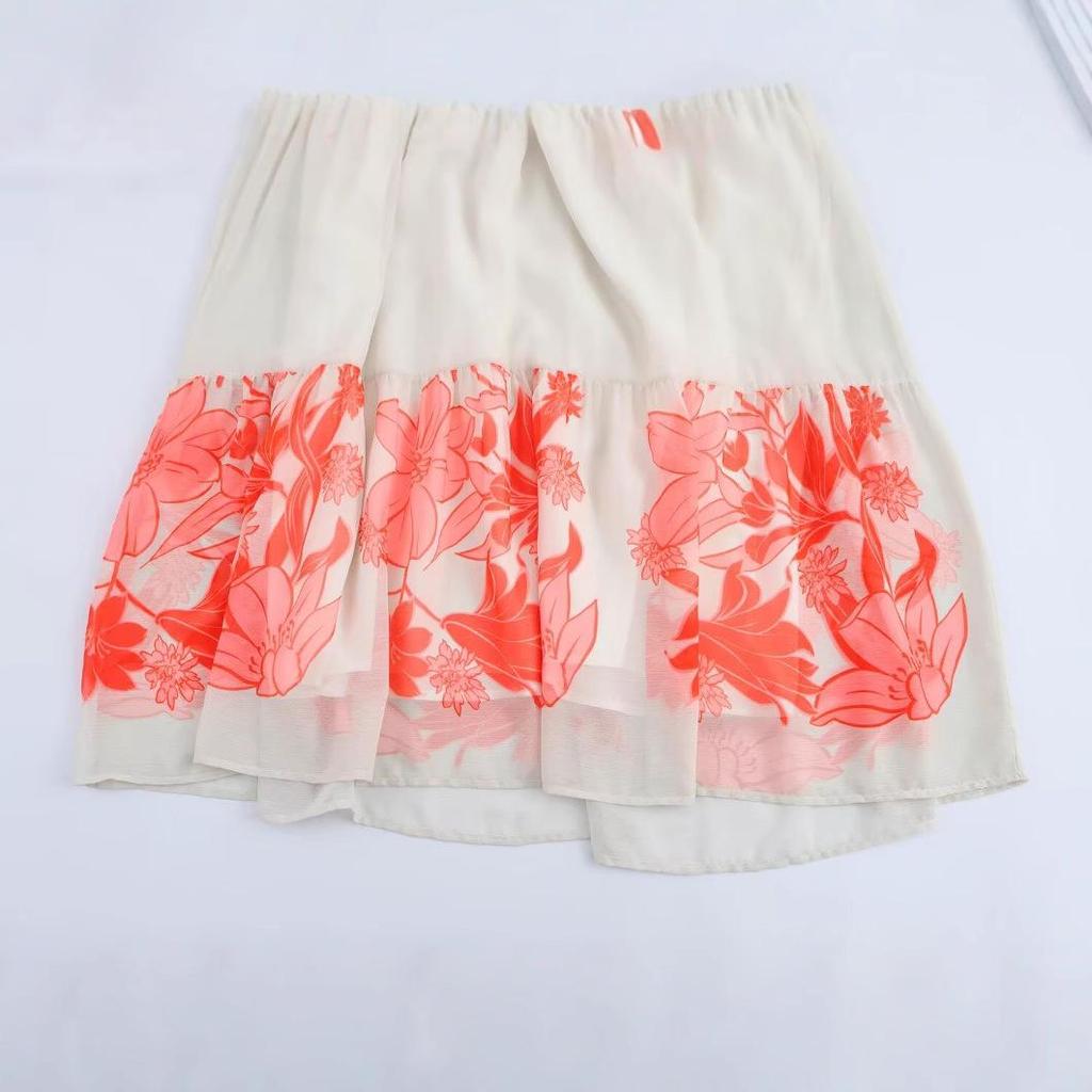 Spring 2025 Women's European & American Style V-Neck Tie Waist Printed Dress