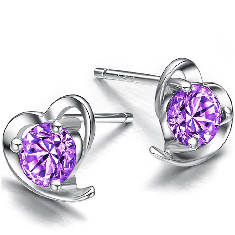 

Серьги-пусеты в форме сердца с аметистом - Ты в моем сердце Корейская модная бижутерия фиолетовый/алмаз