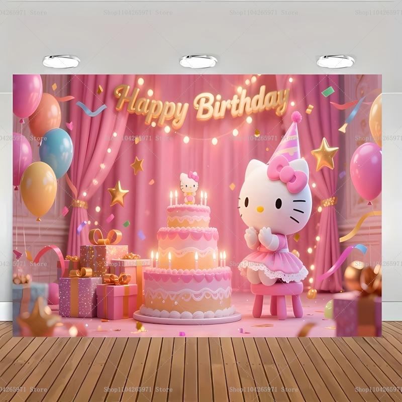Sanrio Hello Kitty Background Banner Melody Children's Birthday Party Decorations Photo Baby Baptism Photo Booth Props
