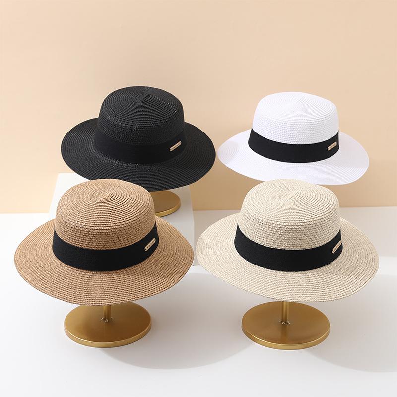 Elegant Korean Summer Straw Hat for Women Flat Top Sunshade French Style Casual Trendy Street Wear Versatile Gift