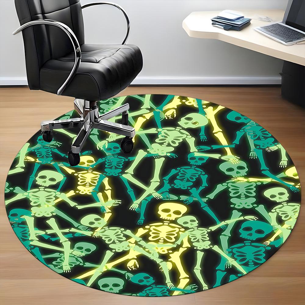 1pc SkeleFun HalloweenParty Office Round Area Rug, Indoor Mat Suitable ForOffice, Under Office Chairs Bedroom Living Room Home Decor, Room Decot139