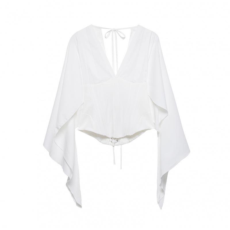 Spring 2026 European & American Style V-Neck Waist-Cinching Shawl Top S белый