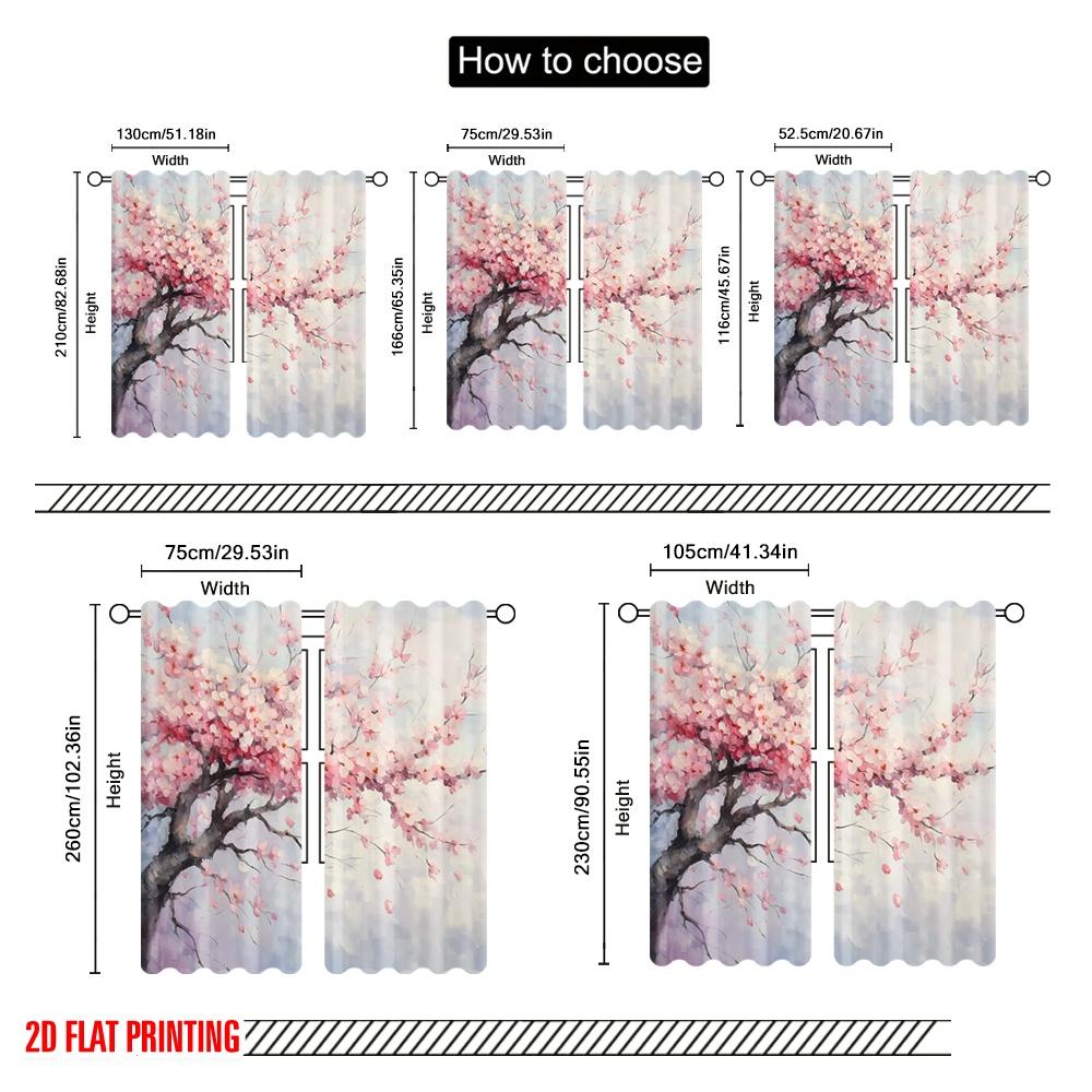 2pcs,2D Plane Printing Light Filtering Curtains Blossom Dreamscape Versatile 100% Polyester (without Rod) Home Decor for Bedroom