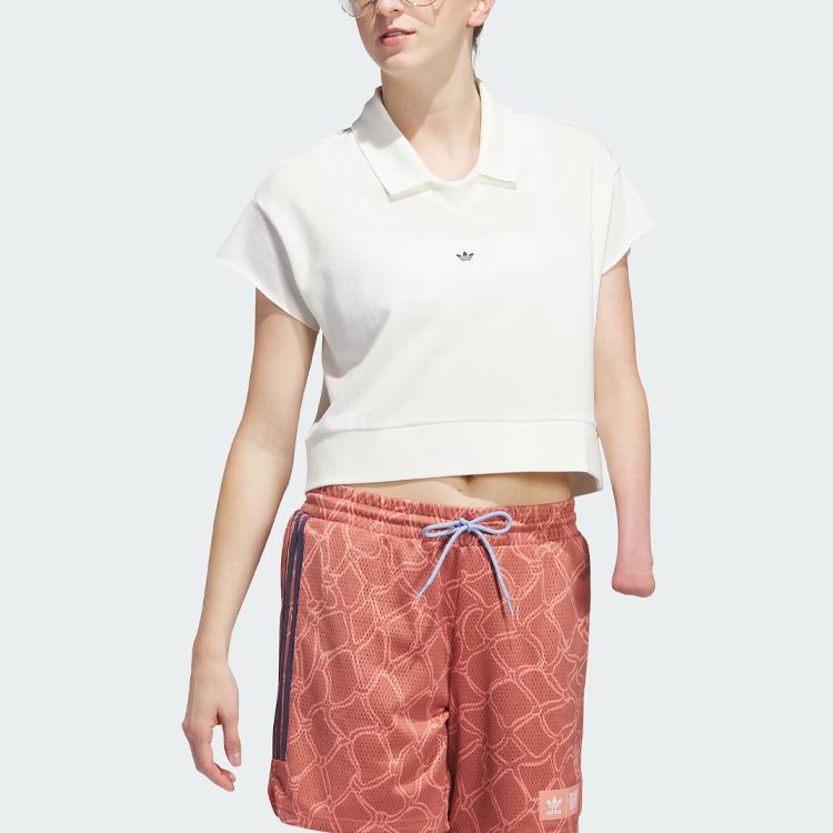 Adidas Originals Polo Shirt Solid Color Logo Sports Short Sleeve Polo Women Tops Han-Jade-White IJ5224