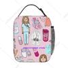 Pink Background Nurse Lunch Box Reusable Oxford Bento Tote Bag Portable Thermal Lunch Bag for Adults Kids Work School Picnic