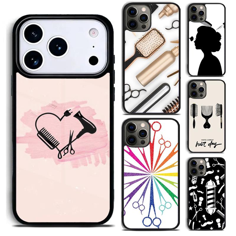 Hair Stylist Scissors Brush Switch Phone Case for iPhone 17 16 15 Pro Max Air 14 13 12 11 Plus Shockproof Cover