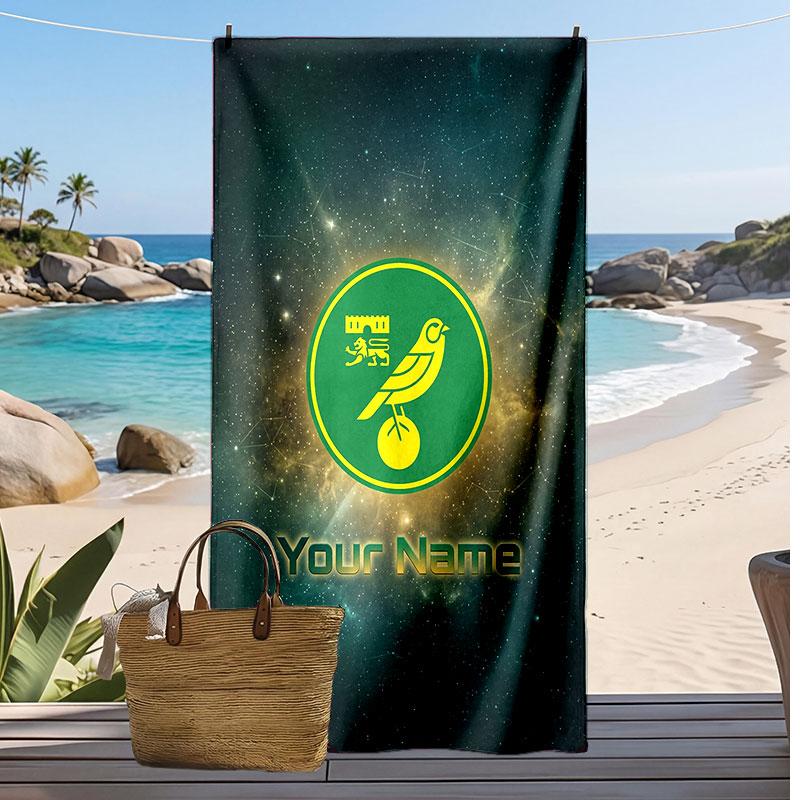 Norwich City Gepersonaliseerde Bedrukte Strandlaken Voetbal Logo Steun Aangepaste Naam Tekst Absorberende Handdoek Voor Sport Reizen Speciaal Cadeau