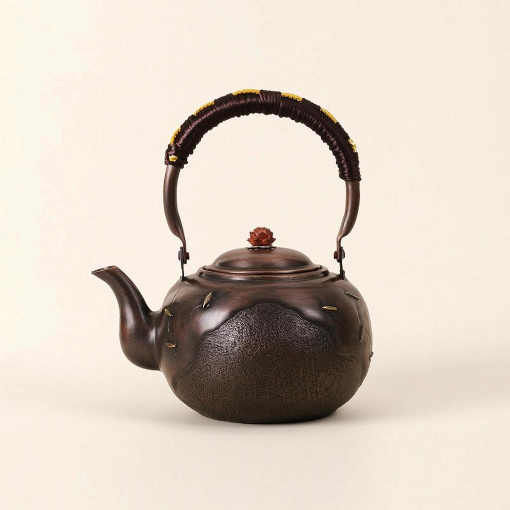 Copper Kettle Handmade with Wrapped Handle Dark Bronze for Tea Lovers, Collectors, Kitchen
